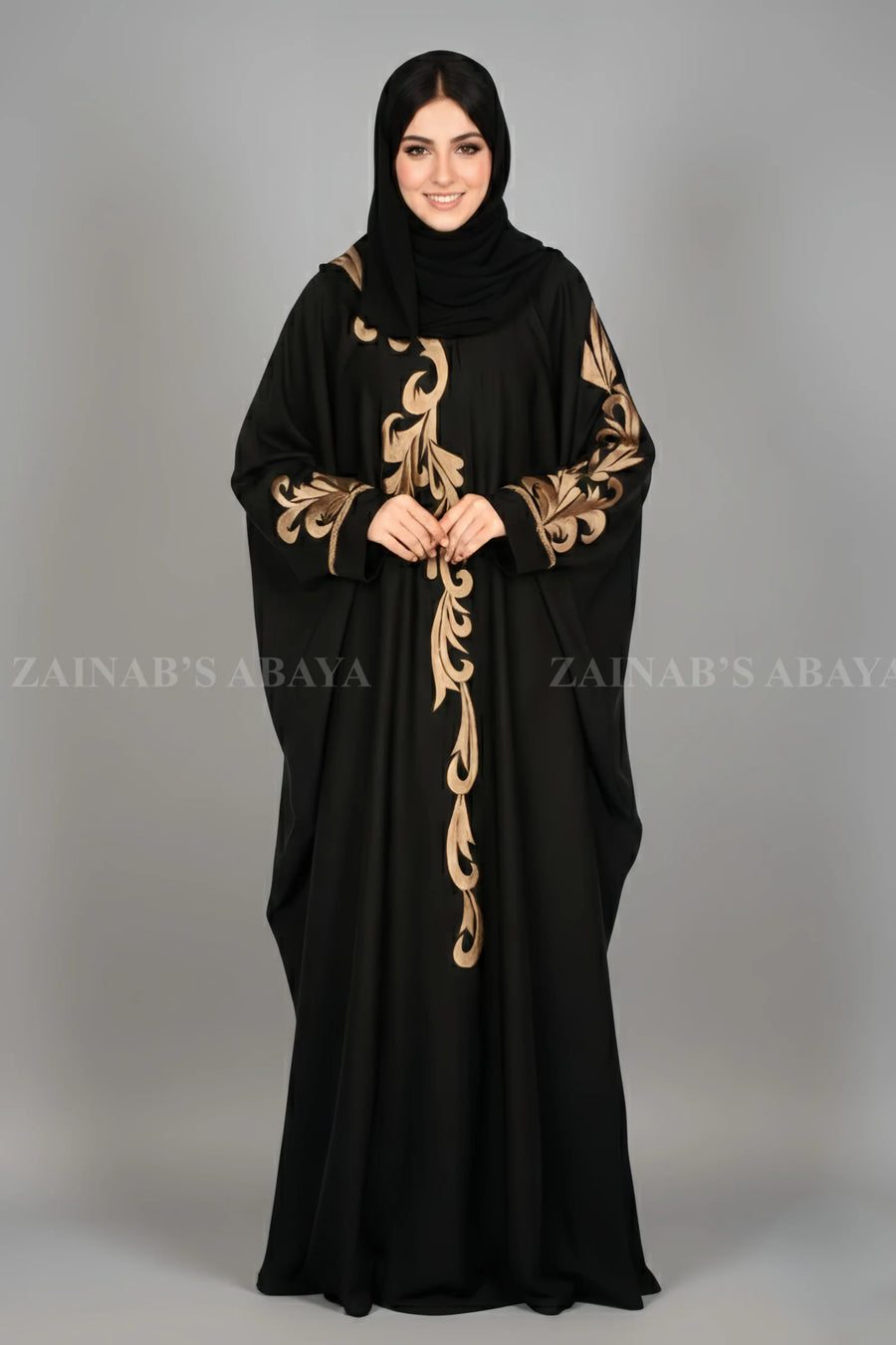 New Butterfly Abaya with Embroidery On One Side Front And Sleeves – 0456