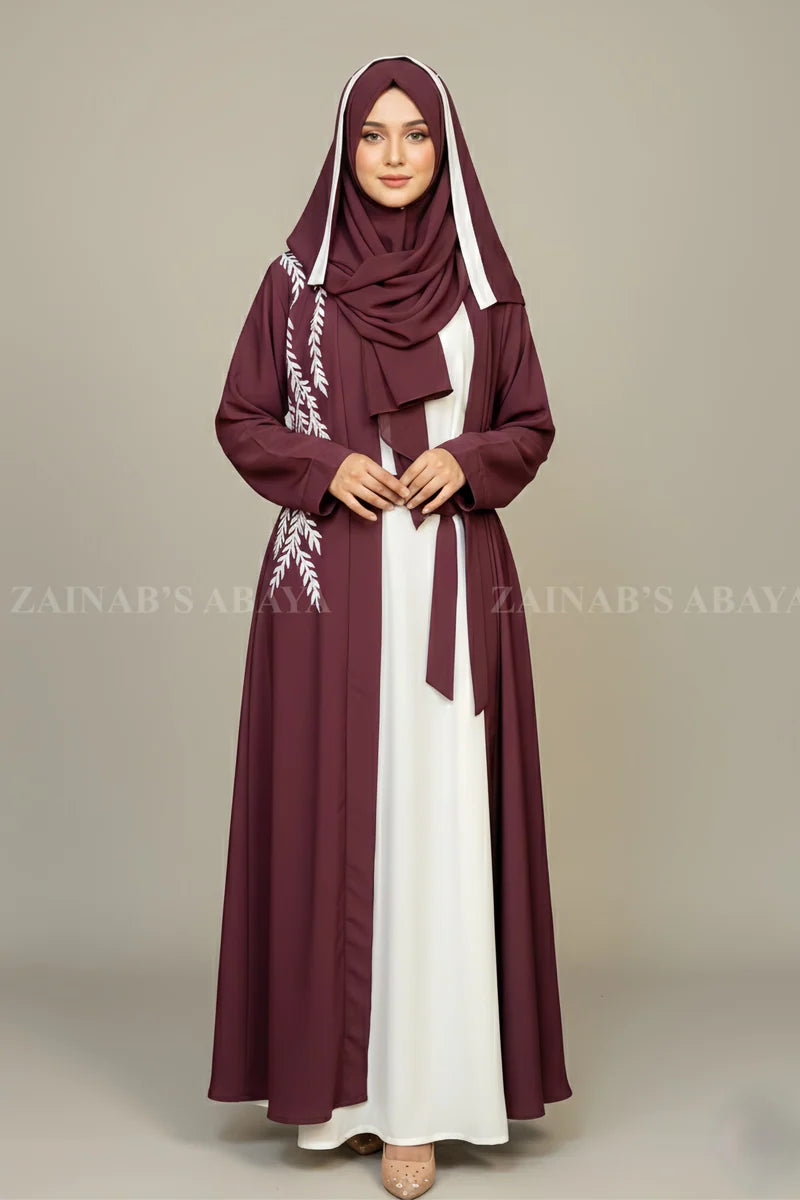 Embroidered Double Front Open Abaya OL-1101 full product view | Zainab Designer Abaya