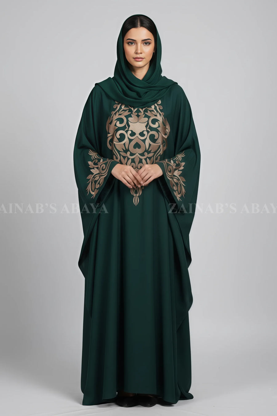 Nida Color Butterfly Abaya with Embroidery On Front & Sleeves Cuff – 0807