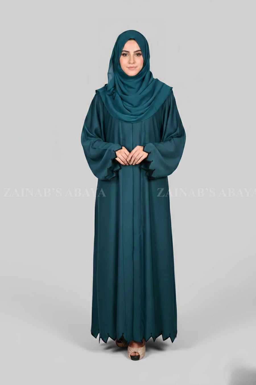 New Nida Front Open Gown Abaya Cut Work Embroidery On Front & Bottom OL–0797