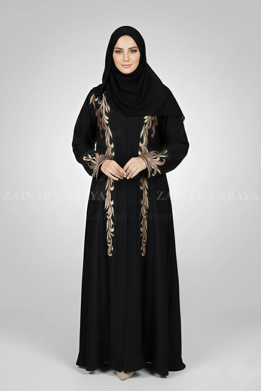 Black Embroidered Front Open Abaya OL-115