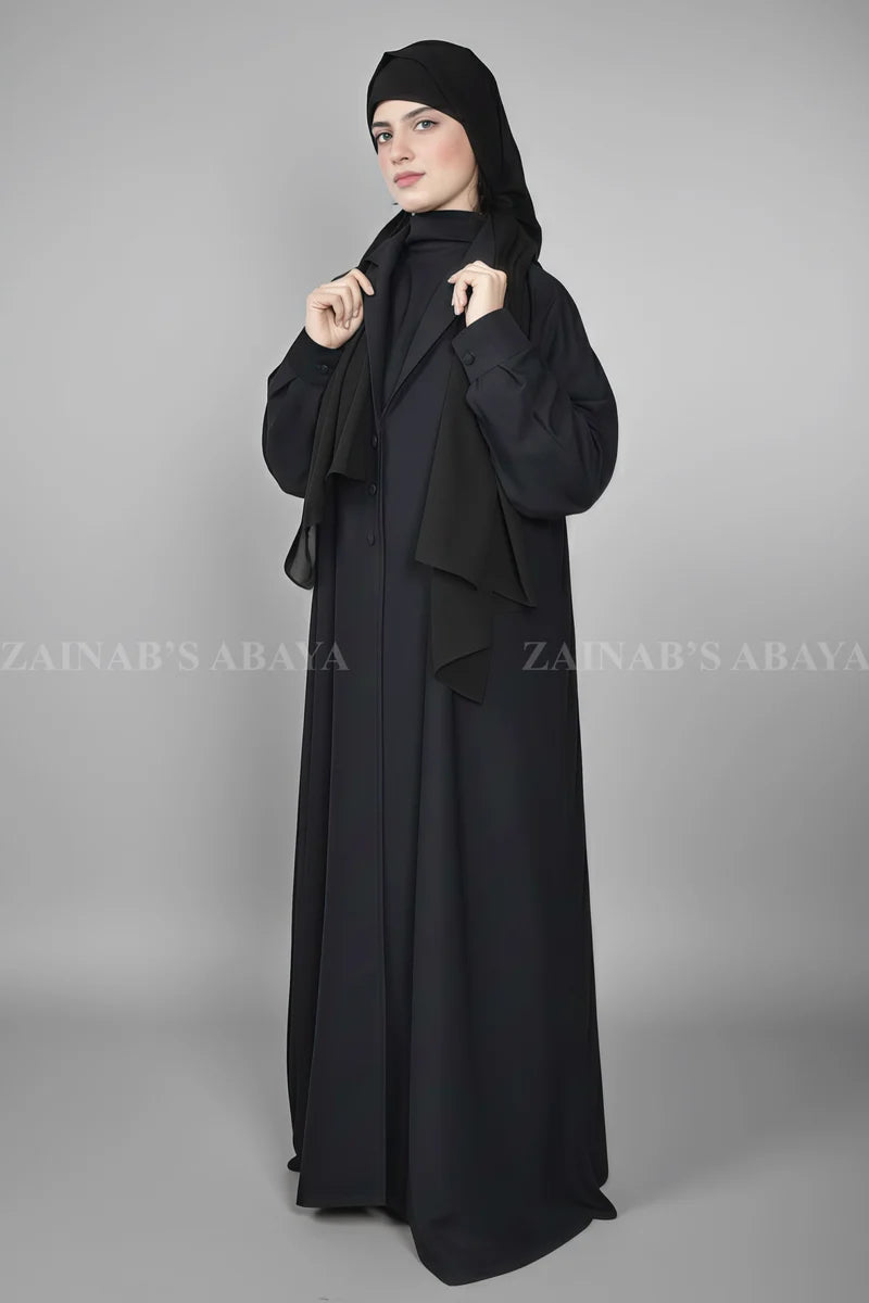Black Coat Style Abaya with Cuff Style Sleeves OL-1111 – Black – additional product view | Zainab Designer Abaya