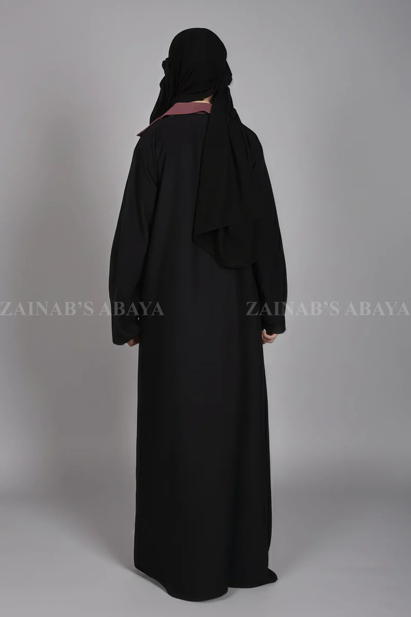 Nida Coat Style Abaya With Piping on Front OL-1125 – Black – additional product view | Zainab Designer Abaya