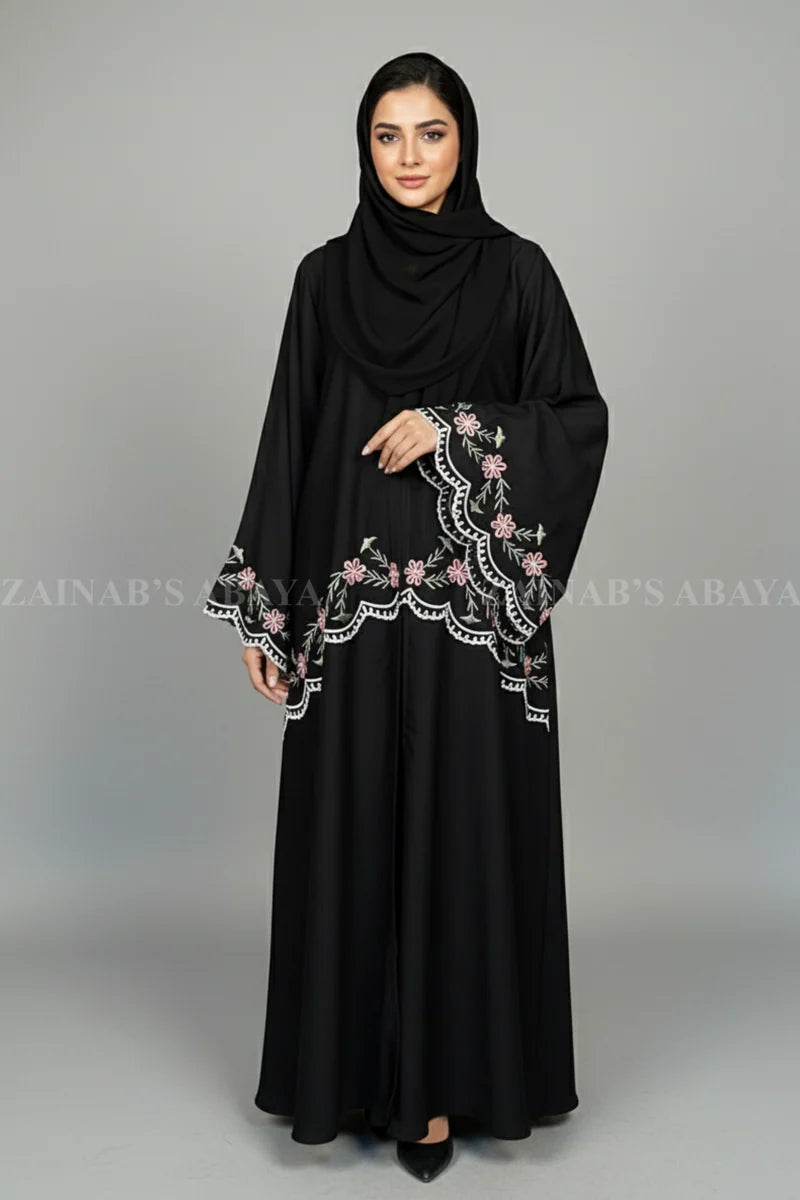 Black Double Gown Abaya with Embroidery OL-1151 additional product view 2 | Zainab Designer Abaya