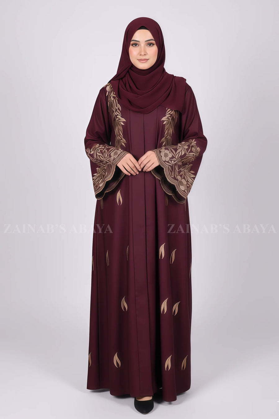 New Nida Front Open Abaya with Embroidery On Front And Sleeves OL–0469