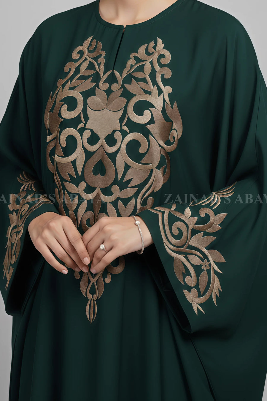 Nida Color Butterfly Abaya with Embroidery On Front & Sleeves Cuff – 0807