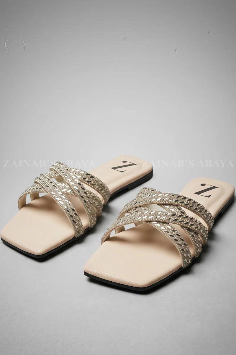 Crystal Weave Women Flat Slippers Z-119 – Cream additional view 2 | Zainab Designer Abaya