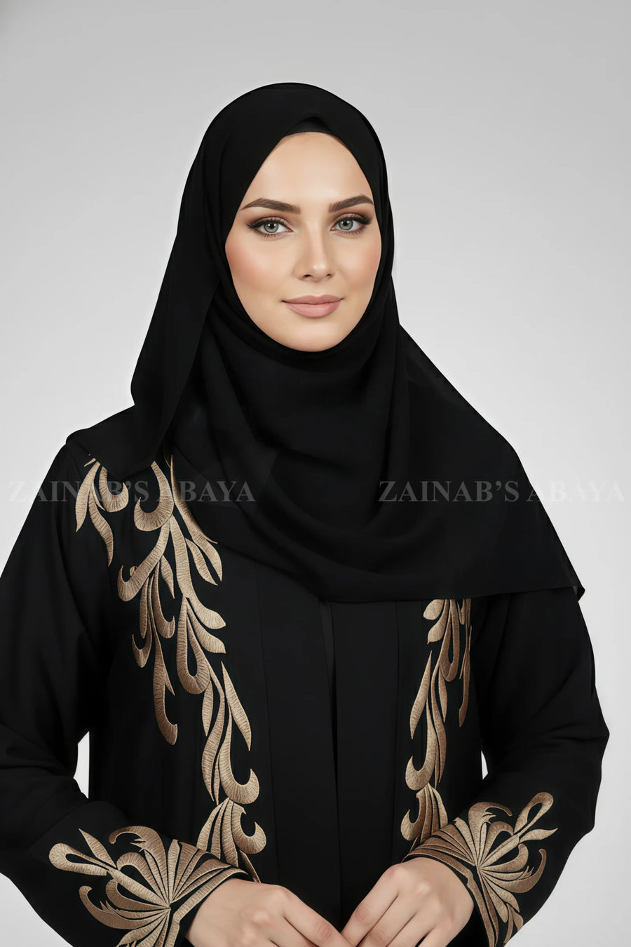 Black Embroidered Front Open Abaya OL-115