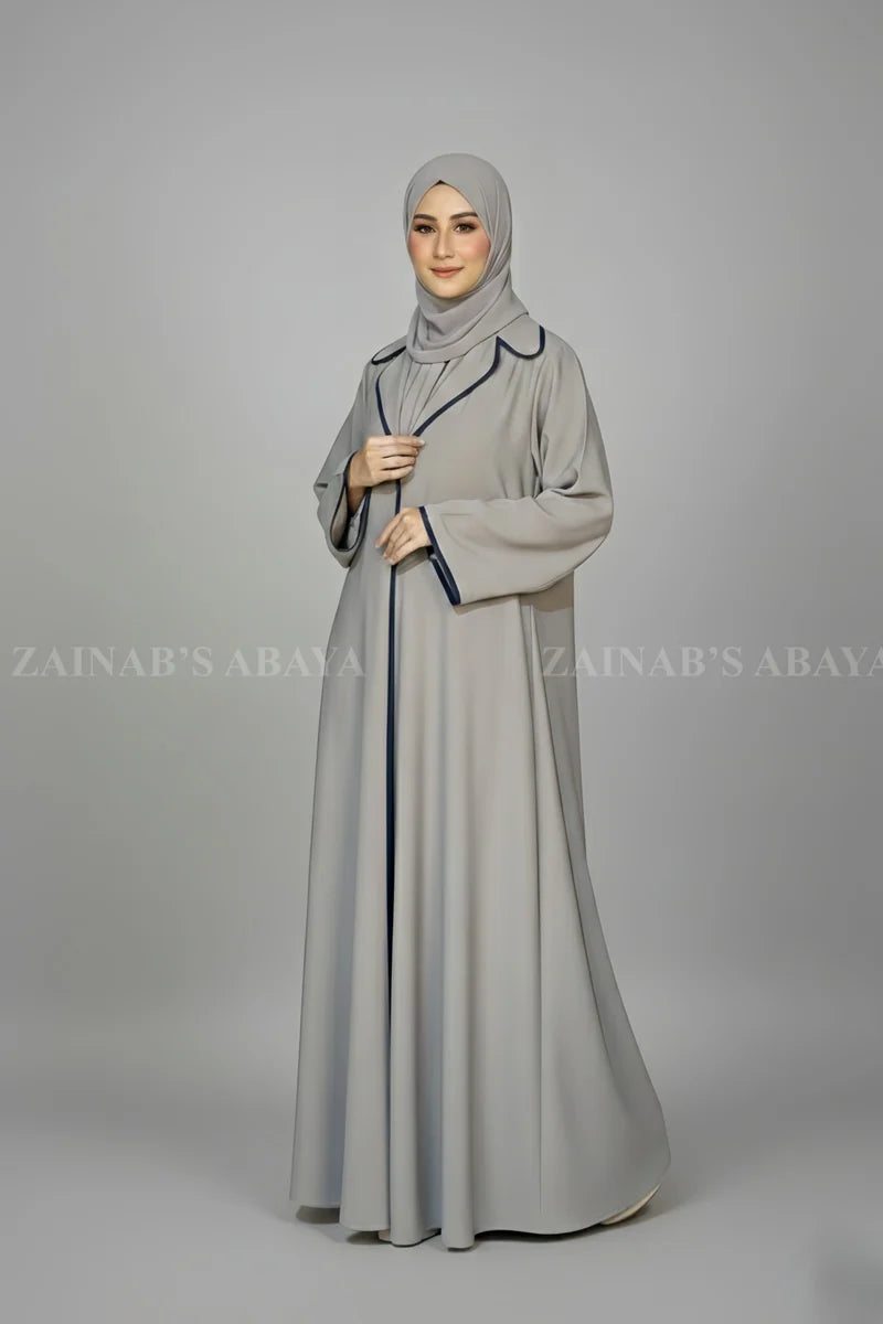 Nida Coat Style Abaya With Black Belt – 0553 – Dark Grey – additional product view | Zainab Designer Abaya