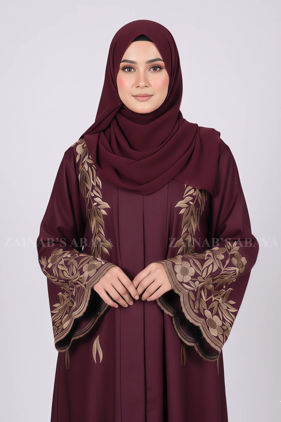 New Nida Front Open Abaya with Embroidery On Front And Sleeves OL–0469