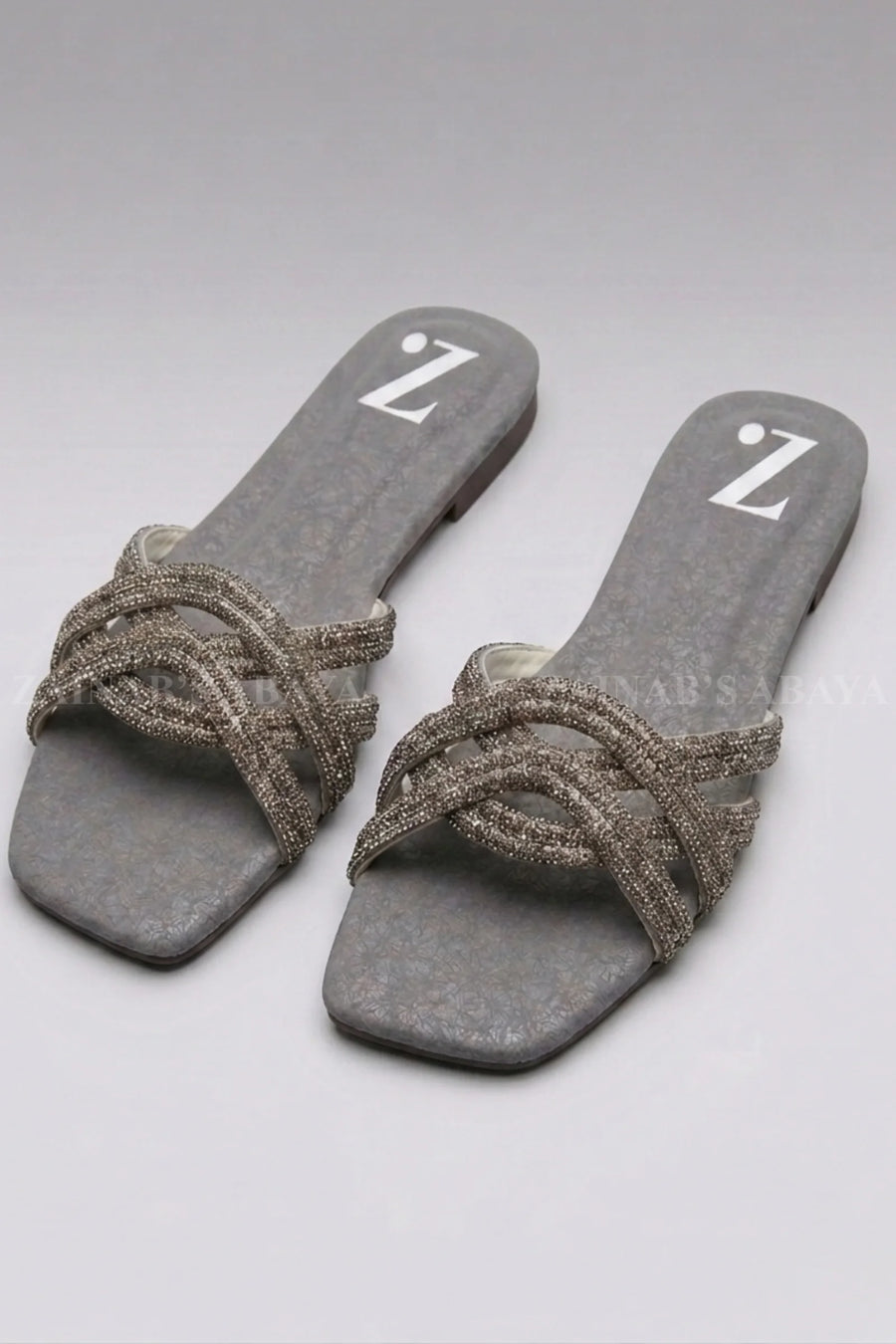 Silver Glow Flat Slides for Women Z-118