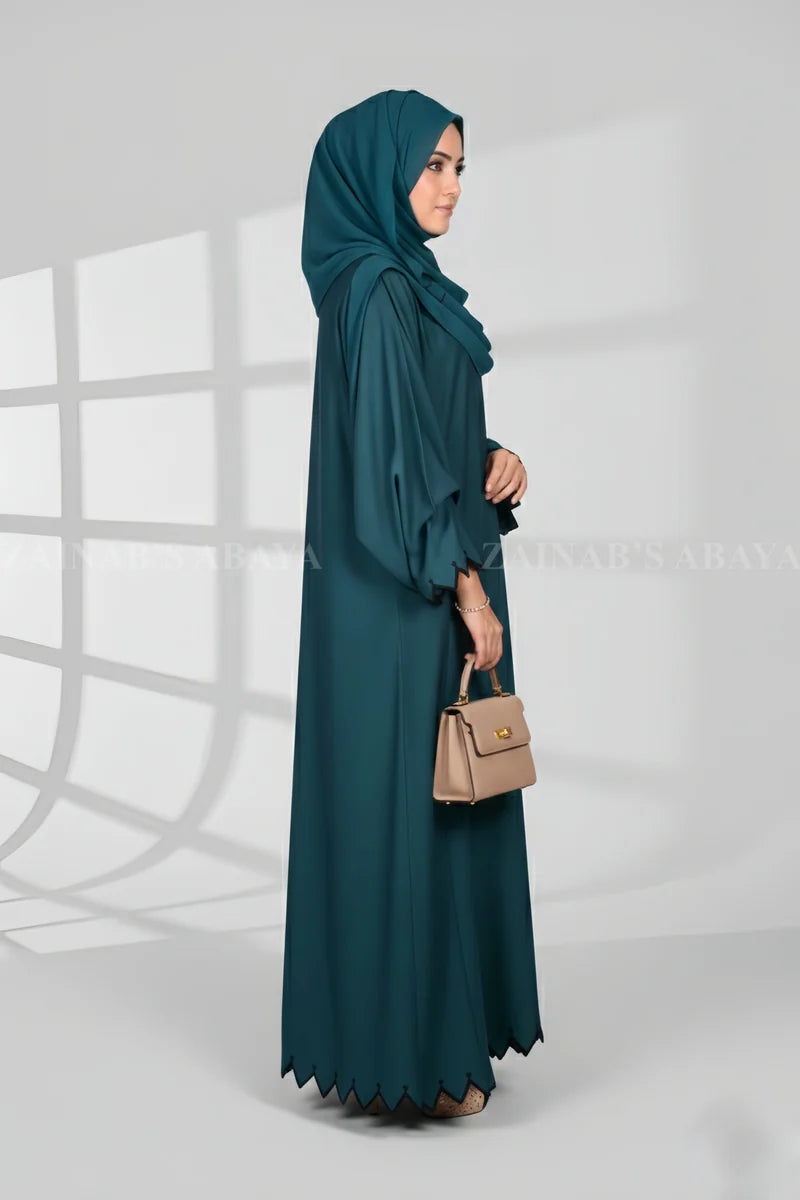 New Nida Front Open Gown Abaya Cut Work Embroidery On Front & Bottom – 0797 Moongiya product view 3 | Zainab Designer Abaya