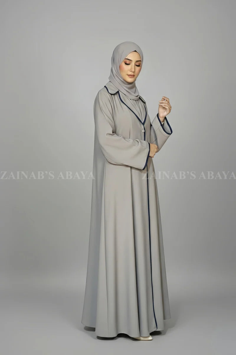 Nida Coat Style Abaya With Black Belt – 0553 – Dark Grey – additional product view | Zainab Designer Abaya