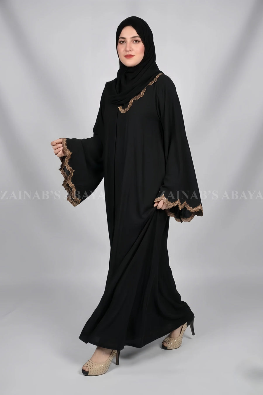 New Nida Front Open Gown Abaya with Embroidery OL–0771