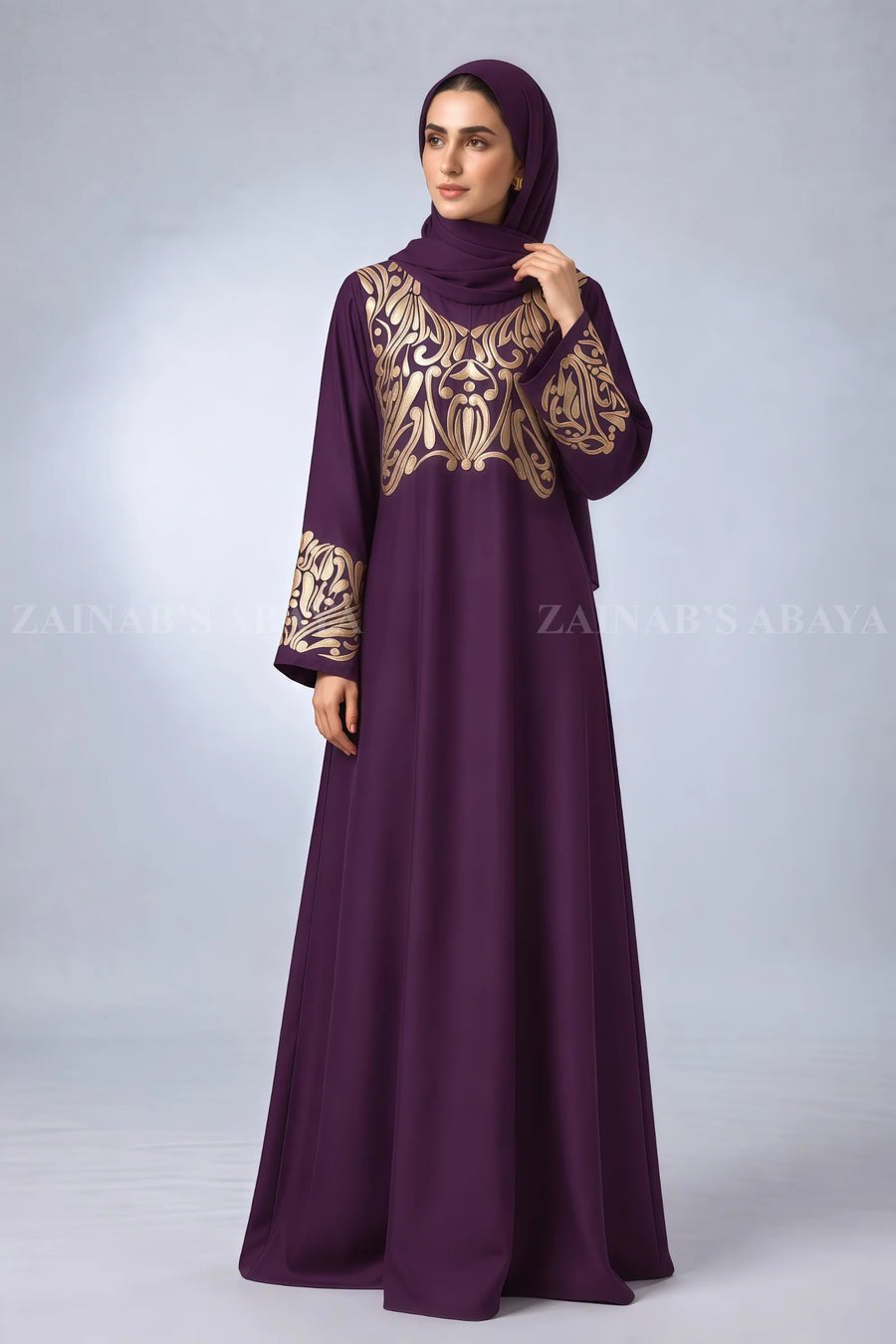 Purple Embroidered Maxi Abaya for Women OL-0667