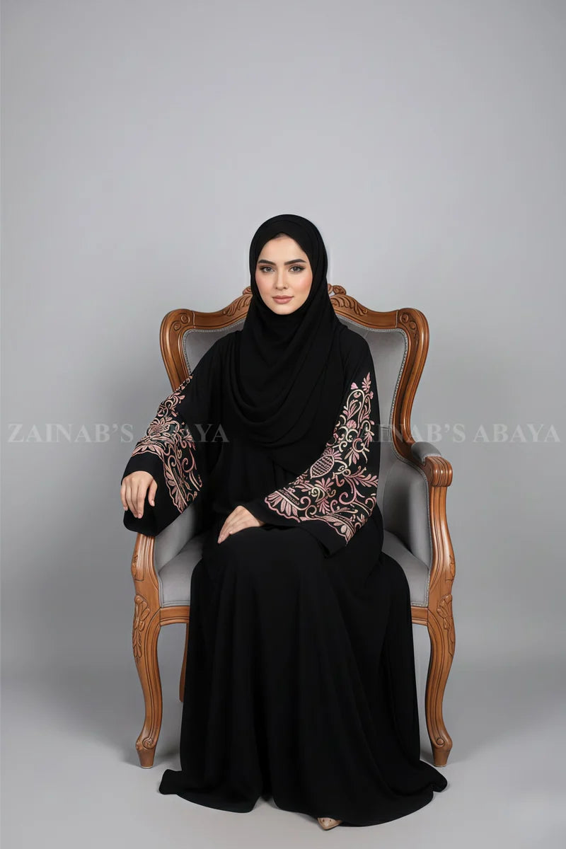 Nida Umbrella Abaya , Stylish Arabic Embroidery On Back Side And Sleeves – 0907 OL-0907 full product view | Zainab Designer Abaya