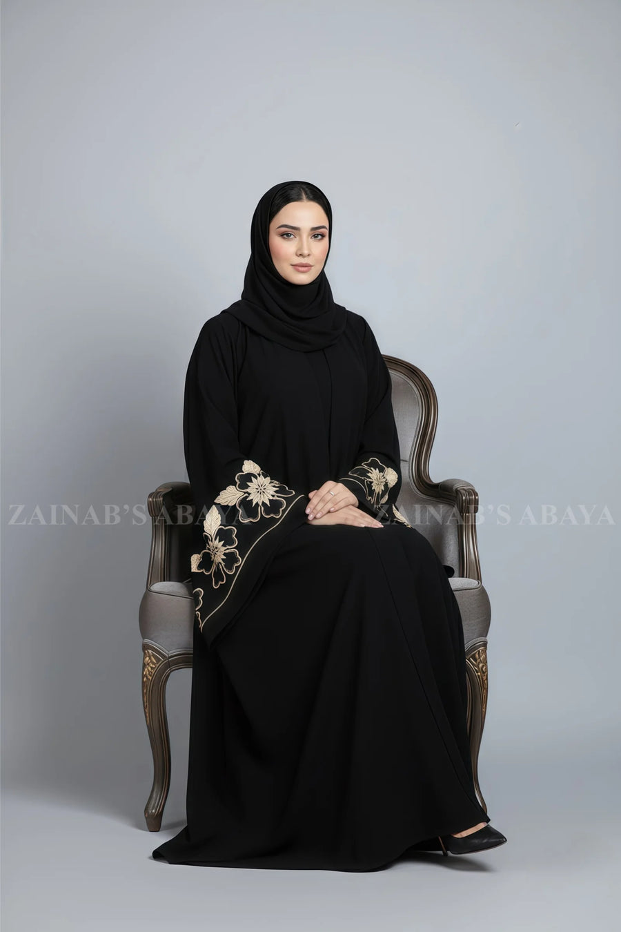 Nida Umbrella Abaya , Butterfly Embroidery On Back Side And Sleeves – 0911 OL-0911 full product view | Zainab Designer Abaya