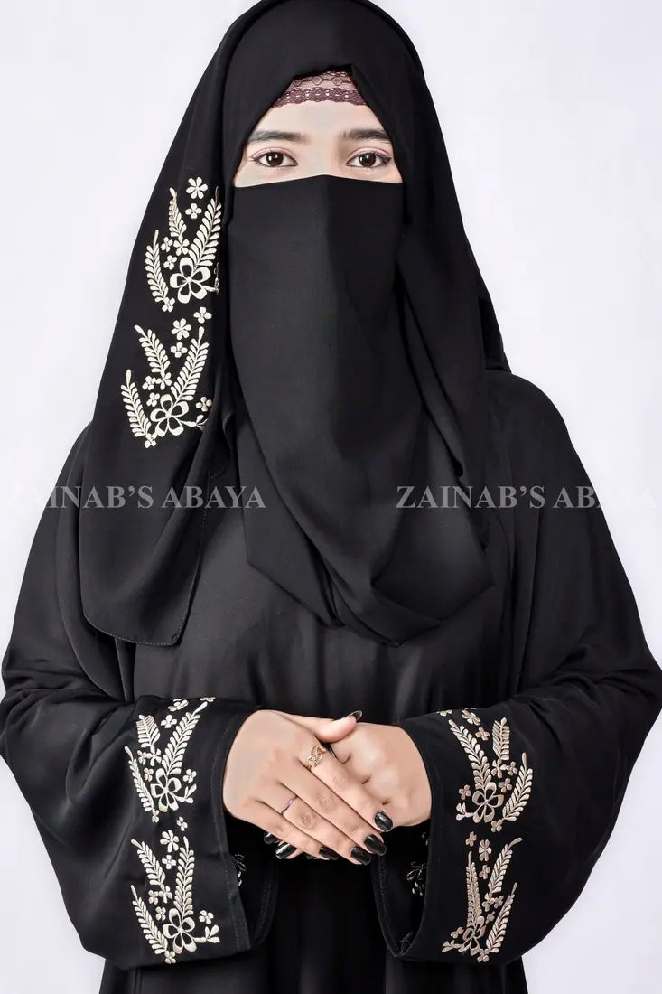 Nida Embroidery Umbrella Abaya All Around At Bottom & Sleeves Cuff – 0849 OL-0849 full product view | Zainab Designer Abaya