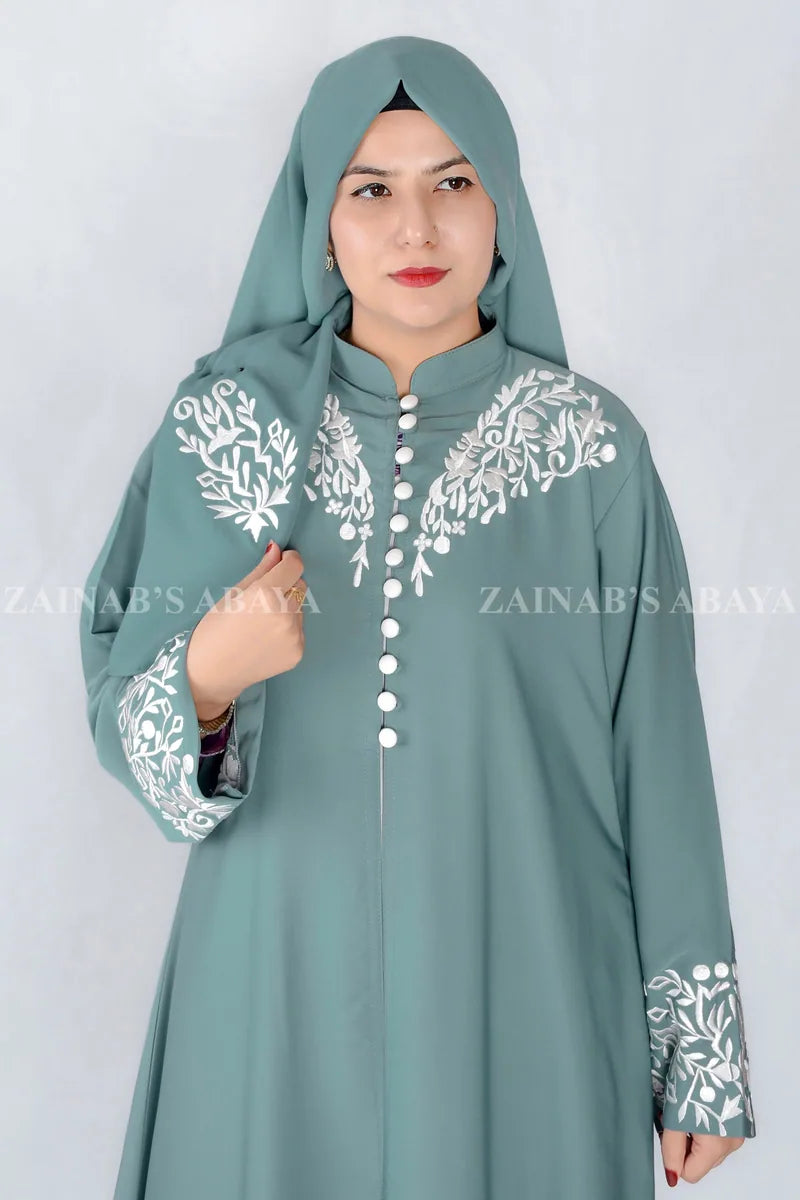 Nida Embroidered Front Open Double Gown Abaya OL-0885 additional product view 2 | Zainab Designer Abaya