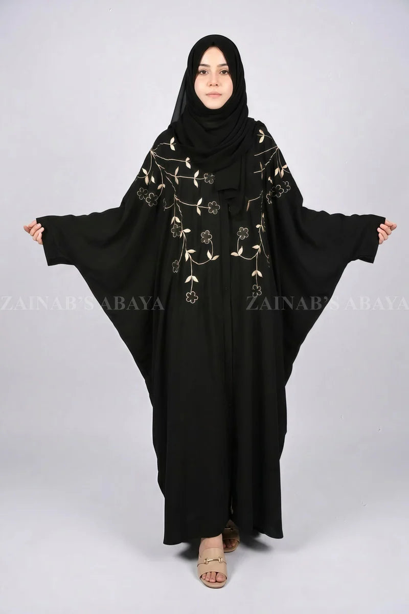 New Nida Butterfly Abaya with Embroidery On Front – 0813