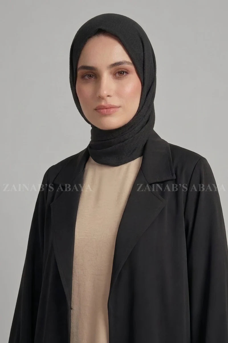 Black Color Short Coat Style Abaya OL-1168 – Black – front product view | Zainab Designer Abaya