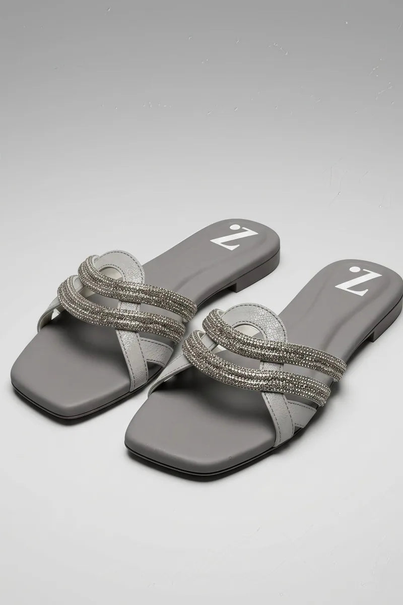 Soft Silver Slide Flats Women Slippers Z-113 – Silver additional view 2 | Zainab Designer Abaya