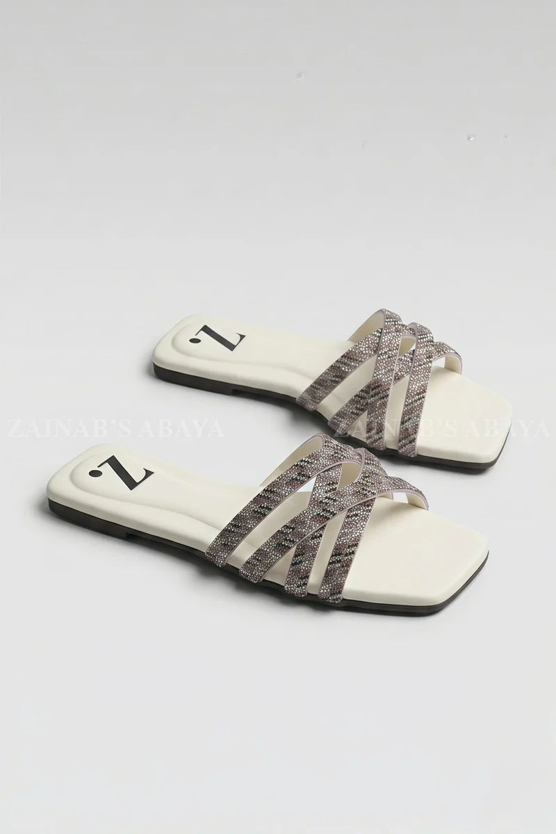 Glam Strap Flat Slippers for Women Z-114 – Cream additional view 3 | Zainab Designer Abaya