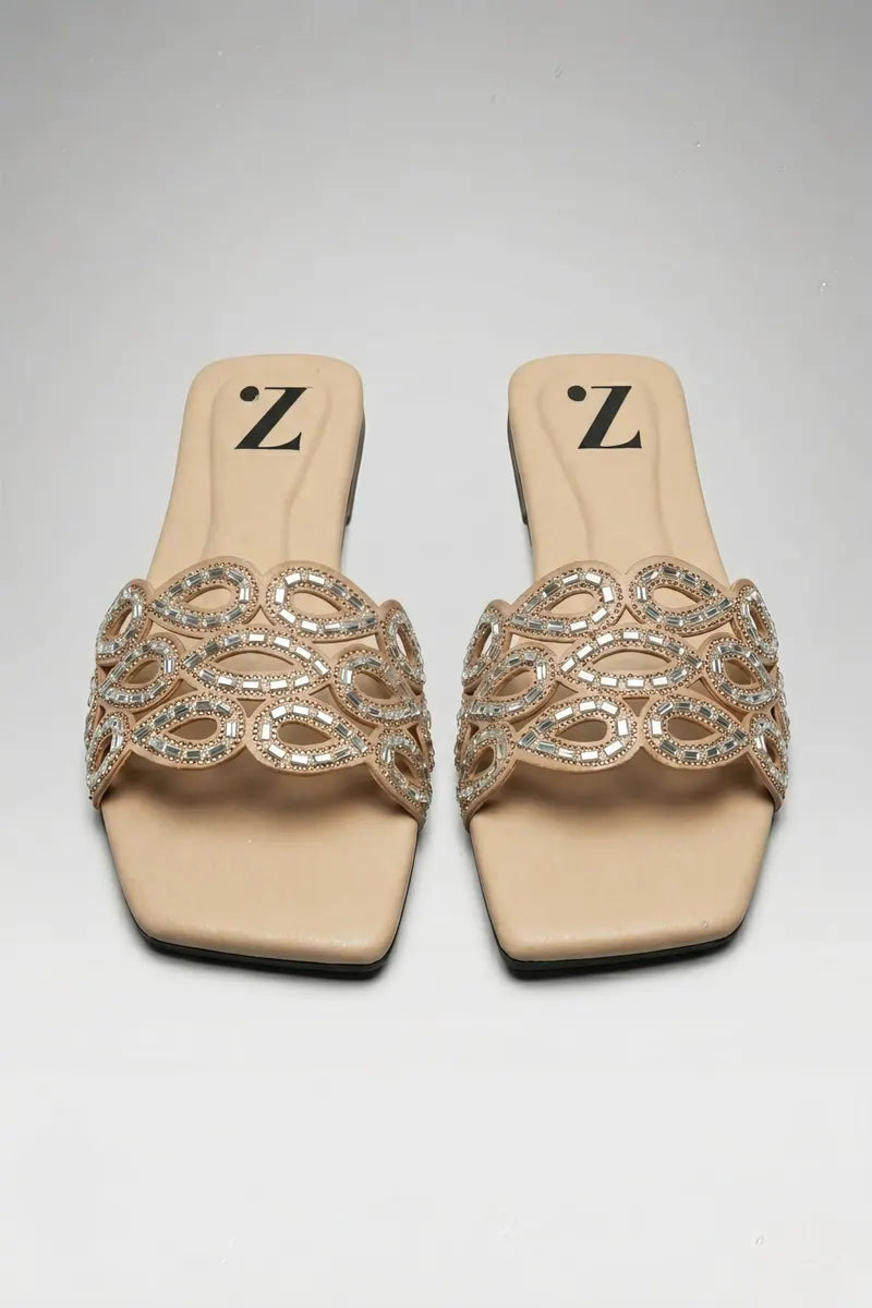 Nude Crystal Cut-Out Flat Slides Z-116 – Nude additional view 4 | Zainab Designer Abaya