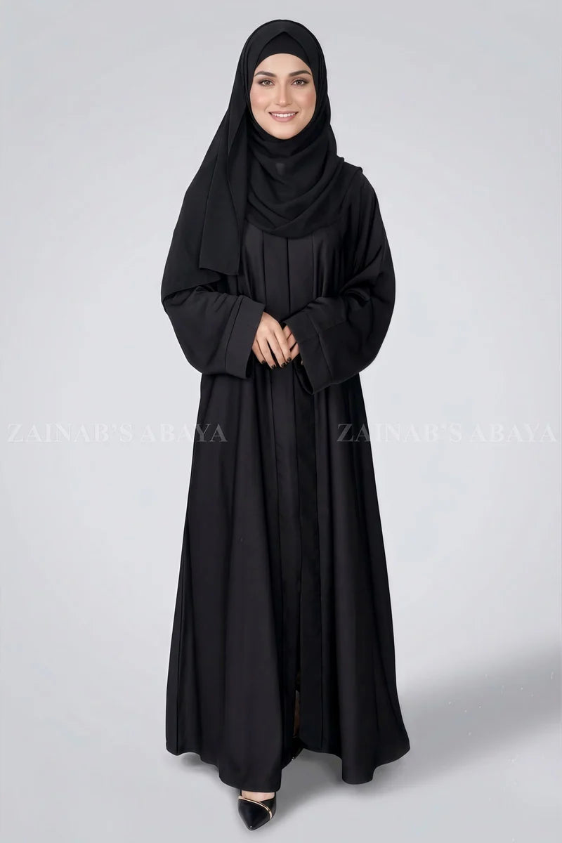 Black Color Front Open Abaya in Nida Fabric OL-191 – product view 3 | Zainab Designer Abaya