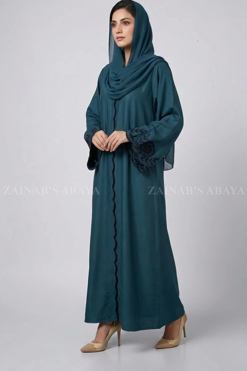 Nida Color Front Open Gown Abaya Embroidery Work On Cuff – 0793 Zinc product view 2 | Zainab Designer Abaya