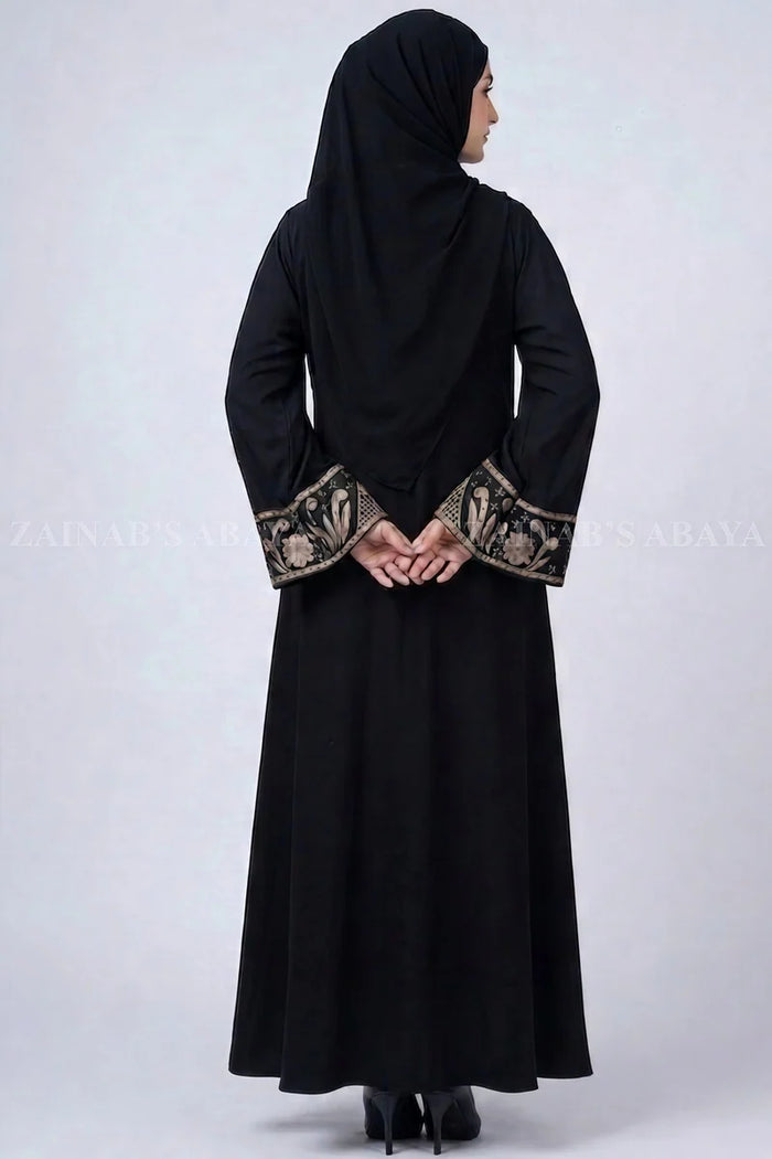 Black Embroidered Umbrella Abaya in Nida Korean Fabric OL-0802 additional product view 2 | Zainab Designer Abaya