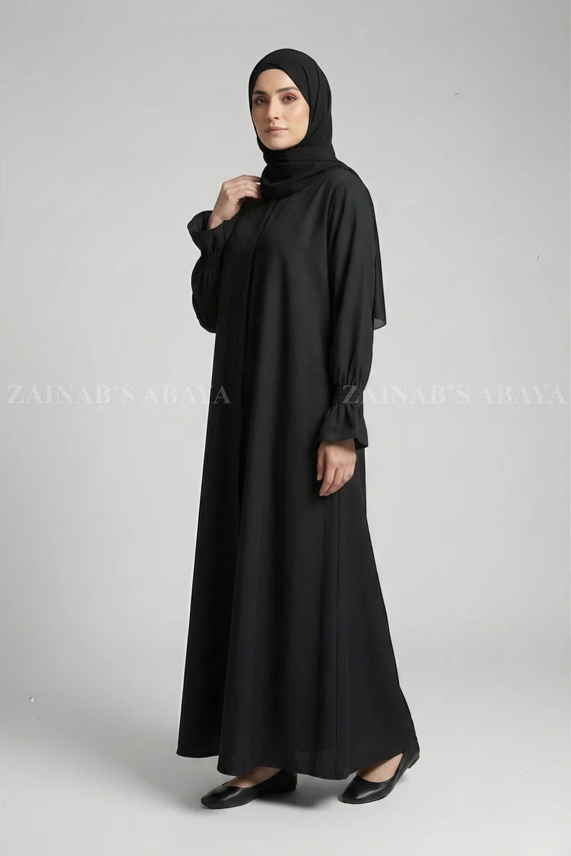 Black Color Flared Front Open Abaya OL-1176 – Black additional view 2 | Zainab Designer Abaya