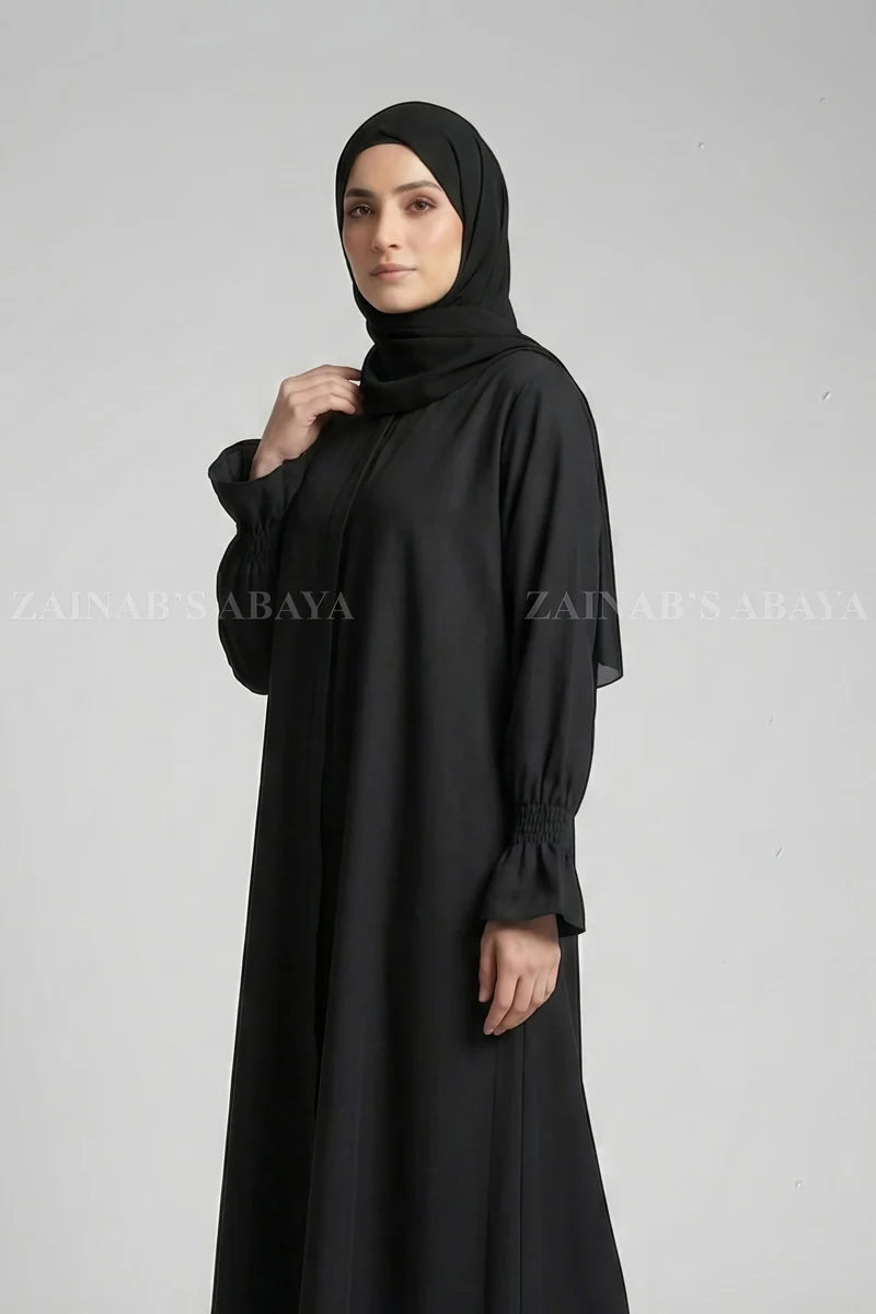 Black Color Flared Front Open Abaya OL-1176 – Black additional view 4 | Zainab Designer Abaya