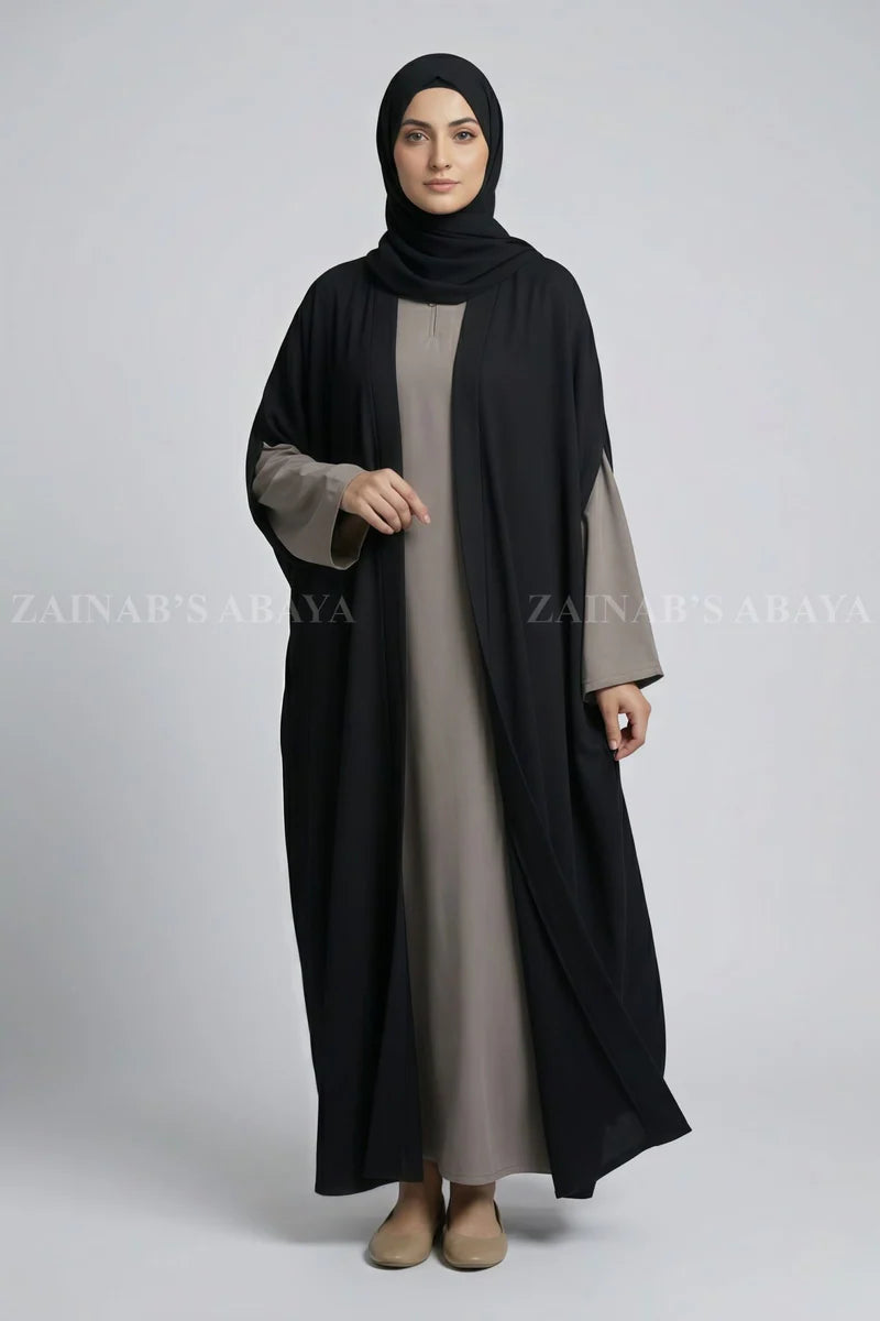 Dual Tone Black & Light Grey Double Gown Abaya OL-1171 additional product view 2 | Zainab Designer Abaya