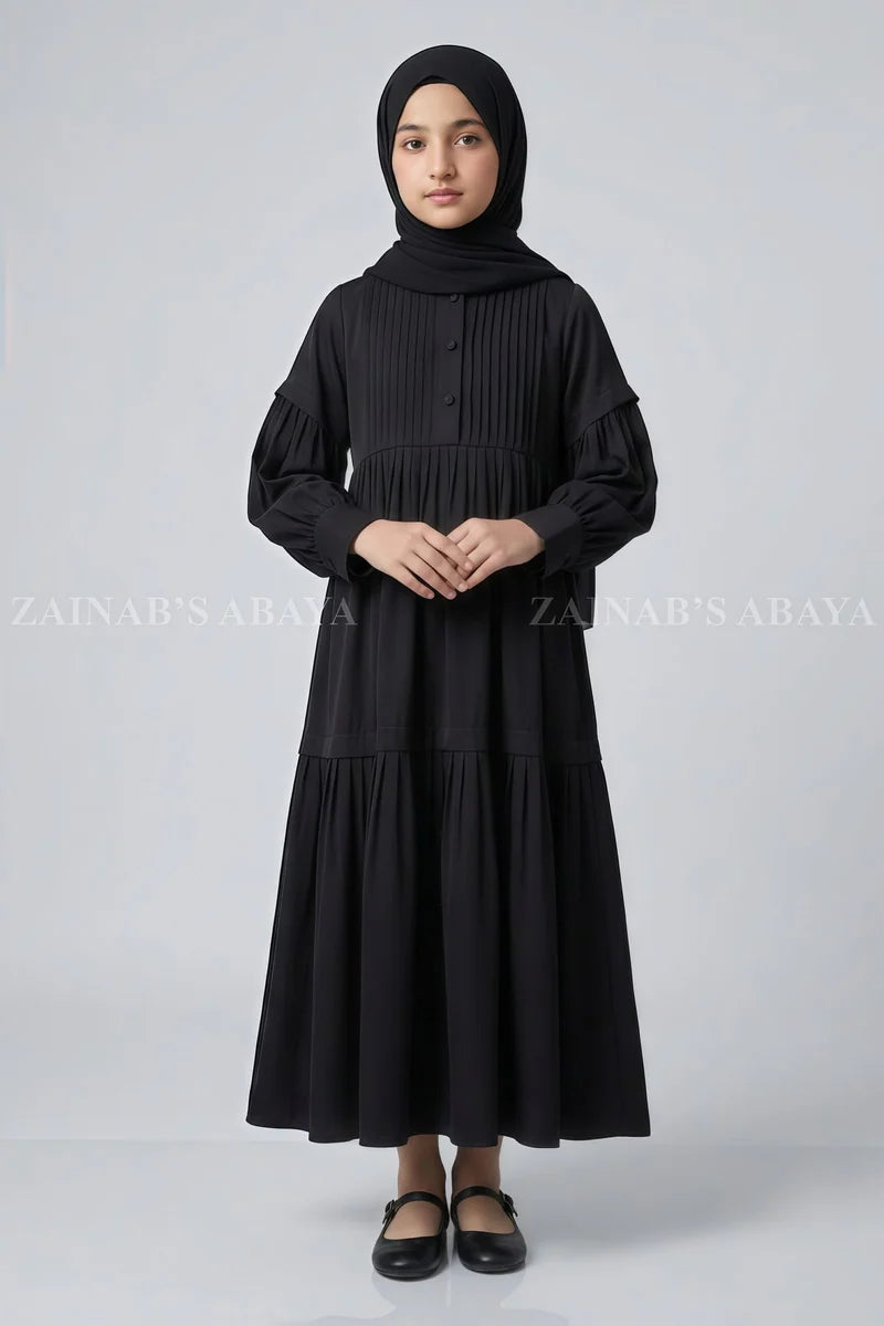 Kids Maxi Abaya in Premium Fabric with Pleated Design J 121 – product view 2 | Zainab Designer Abaya