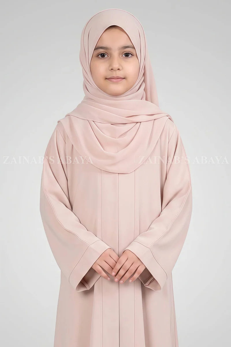 Simple Front Open Abaya for Kids in Nida Fabric OL-753 – product view 1 | Zainab Designer Abaya