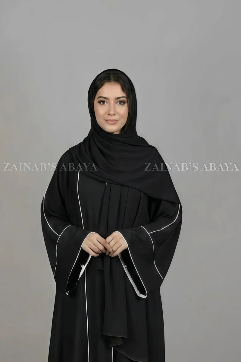 Black Nida Front Open Abaya  with Piping on Front & Sleeves OL-1006 | Zainab Designer Abaya