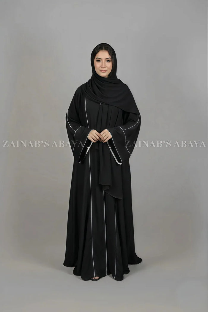 Black Nida Front Open Abaya  with Piping on Front & Sleeves OL-1006 additional view 6 | Zainab Designer Abaya