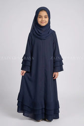 Kids Navy Front Open Abaya with Pleated Layers J 123 – Navy – product view 1 | Zainab Designer Abaya