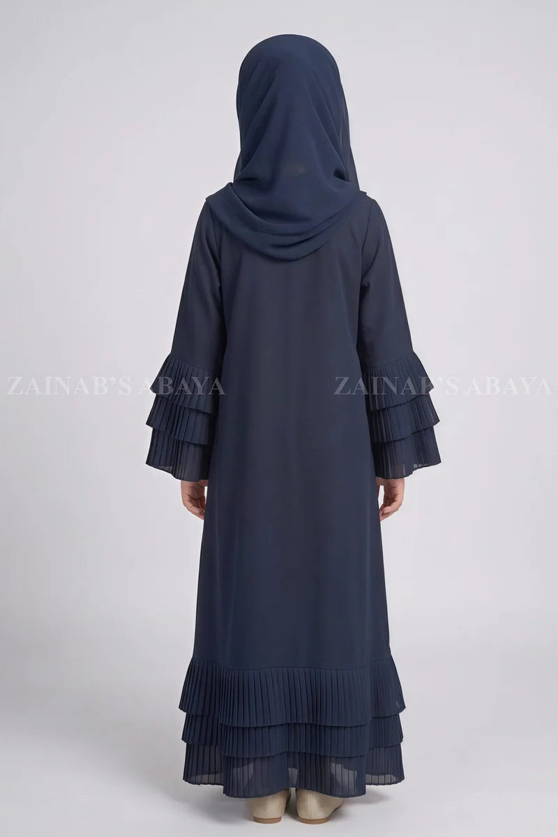 Kids Navy Front Open Abaya with Pleated Layers J 123 – Navy – product view 5 | Zainab Designer Abaya
