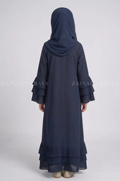 Kids Navy Front Open Abaya with Pleated Layers J 123 – Navy – product view 5 | Zainab Designer Abaya