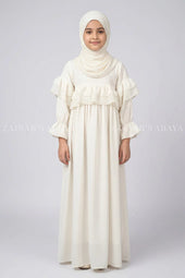 White Layered Frill Kids Maxi Abaya J 122 – Off White – product view 1 | Zainab Designer Abaya