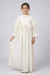 White Layered Frill Kids Maxi Abaya J 122 – Off White – product view 4 | Zainab Designer Abaya