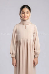 Peach Pleated Kids Maxi Abaya J 125 – Peach – product view 5 | Zainab Designer Abaya