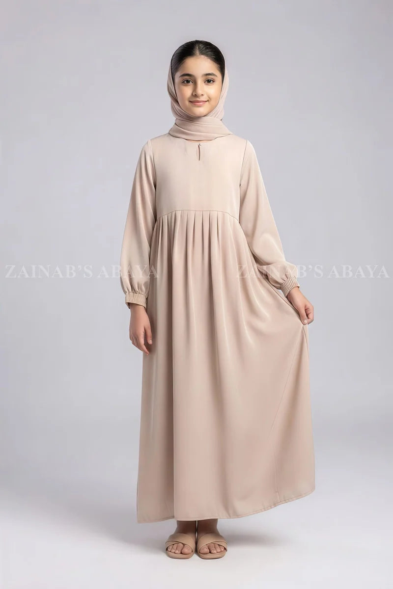 Peach Pleated Kids Maxi Abaya J 125 – Peach – product view 6 | Zainab Designer Abaya