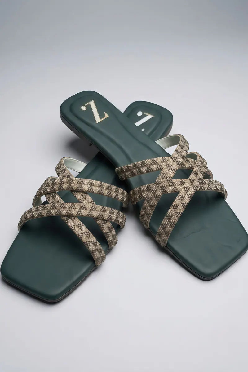 Golden Weave Flat Slippers Z-124 – Green additional view 2 | Zainab Designer Abaya