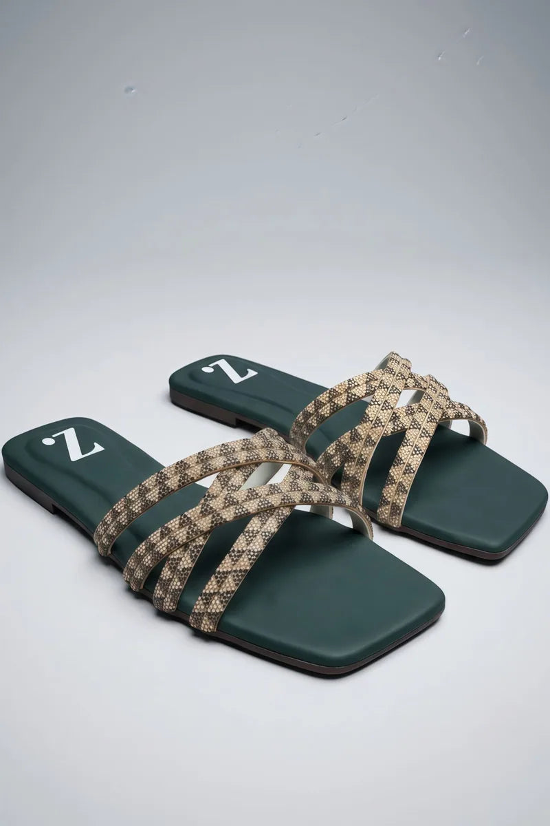 Golden Weave Flat Slippers Z-124 – Green additional view 3 | Zainab Designer Abaya