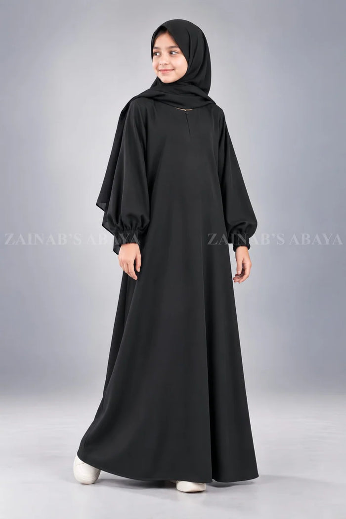 Black Maxi Abaya for Kids with Elastic Sleeves OL-935 – Black – product view 1 | Zainab Designer Abaya