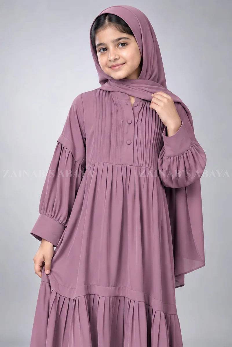 Colored Pleated Maxi Abaya for Kids J 121 – product view 1 | Zainab Designer Abaya