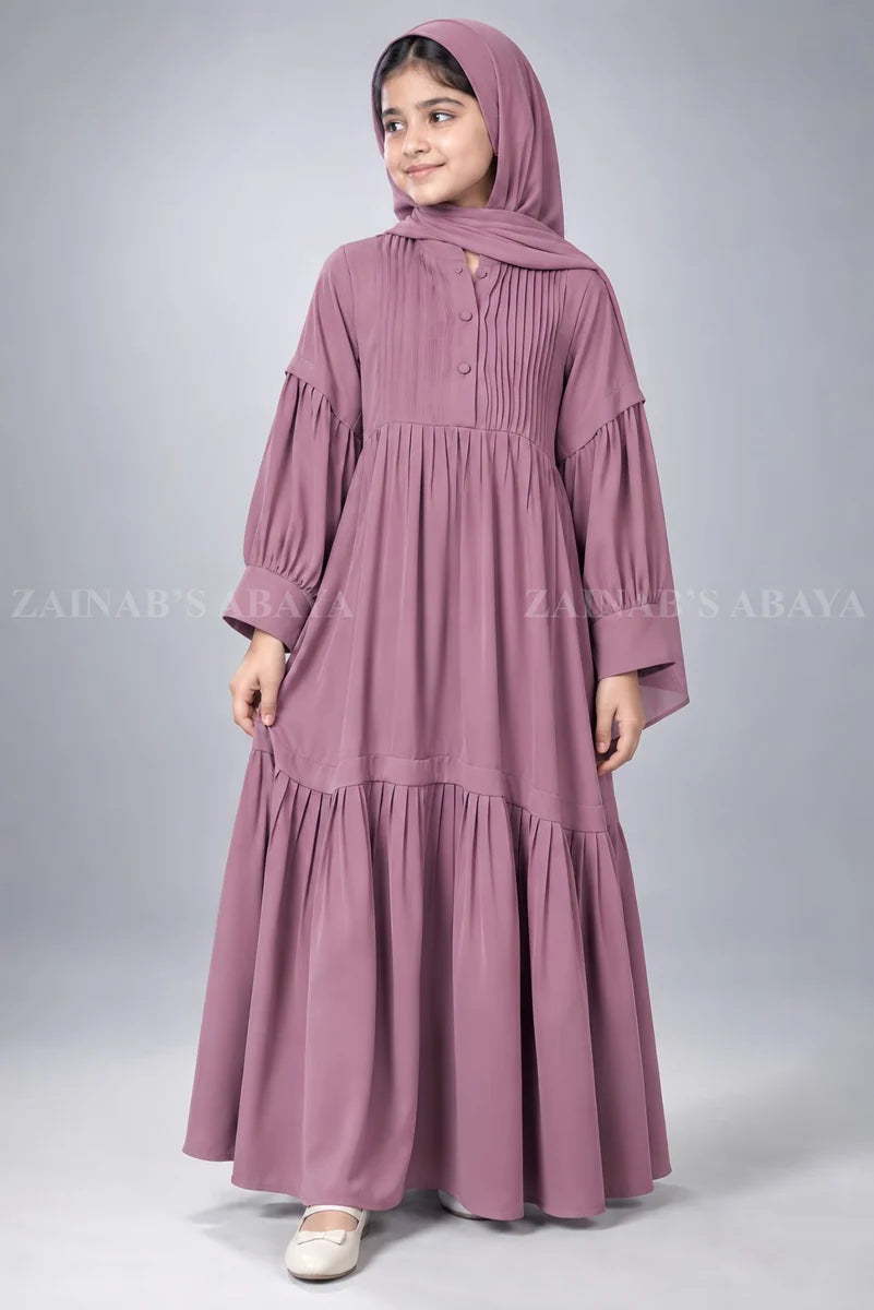 Colored Pleated Maxi Abaya for Kids J 121 – product view 3 | Zainab Designer Abaya